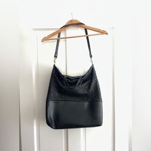 Clare Vivier leather quilted navy tote bag